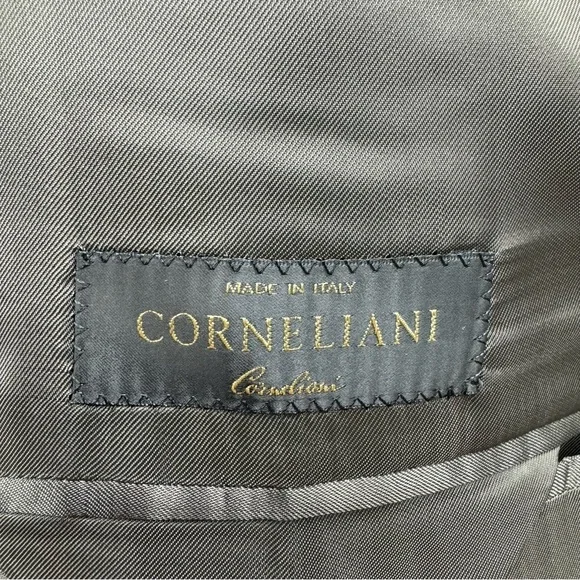 Corneliani Windowpane Blazer Jacket Virgin Wool Men’sSize 56R Brown Italy
